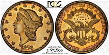 1876 $20 J-1492 Gilt PR63+