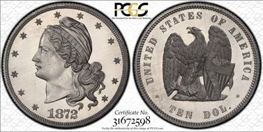 1872 $10 J-1247 PR66CAM