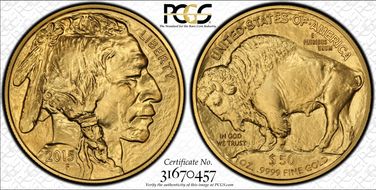 2015 $50 American Buffalo .9999 Fine Gold MS70