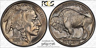 1936-S 5C MS65