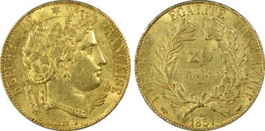 1851-A 20 Fr Gad-1059 F-529 AU58
