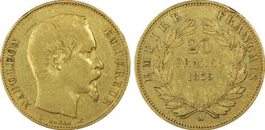 1855-A 20 Fr Gad-1061 chien-main XF40