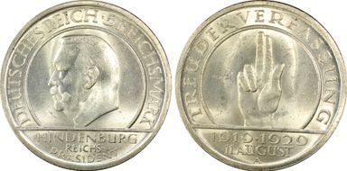 1929-A 5 Mk Constitution J-341 MS64