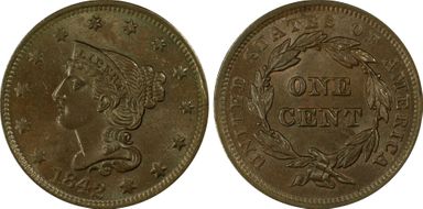 1842 1C Large Date MS63BN