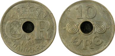 1941 N GJ 10 Øre KM-822.2 Cu-Ni AU58