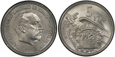 1957 BA 5 Pta Numis Expo Barcelona MS65