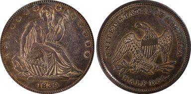 1839 50C WB-1 No Drapery AU50