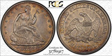 1853 50C WB-101, Arrows and Rays AU58