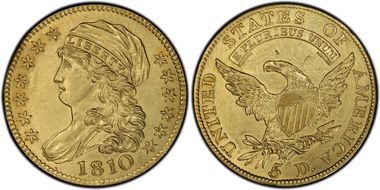 1810 $5 Large Date, Large 5 AU55