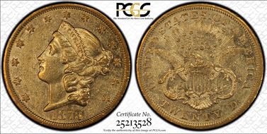 1873-S $20 Closed 3 AU53