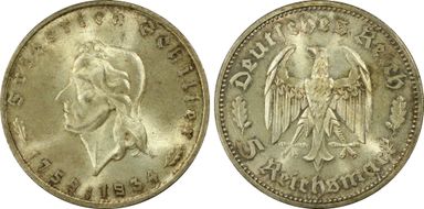 1934-F 5 Mk Schiller J-359 MS64
