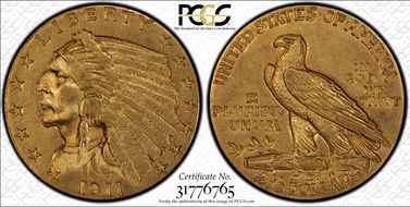 1911 $2.50 AU55