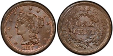1857 1C Small Date MS64+ BN