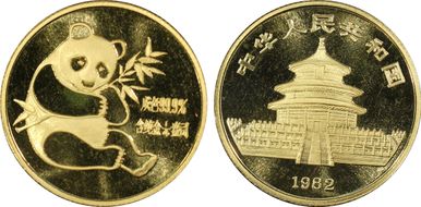 1982 1/4 oz Panda Au Medal Long Leaf PAN-4B MS68