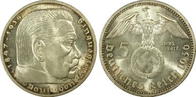 1936-A 5 Mk Swastika J-367 MS64