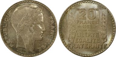 1933 20 Fr Gad-852 Rameaux courts F-400 MS66