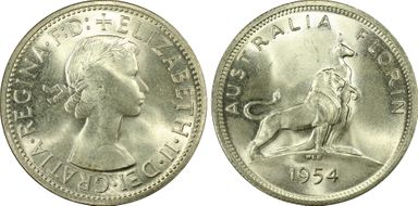 1954(m) Florin Royal Visit KM-55  Ag MS65