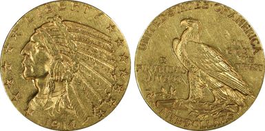 1914-D $5 AU50