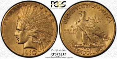 1910-D $10 AU58