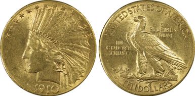1910-D $10 AU58