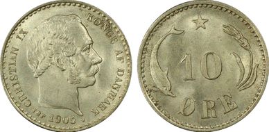 1905 VBP 10 Øre KM-795.2 Ag MS65
