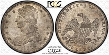 1836 50C Reeded Edge MS62