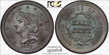 1854 1/2C MS66BN