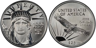 1999 $25 Statue of Liberty MS70