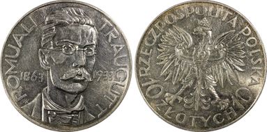 1933(w) 10 Zl Traugutt KM-24  Ag MS62
