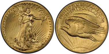 1907 $20 High Relief, Wire Edge MS64