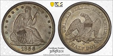 1856-O 50C WB-14, Repunched 56 AU58+