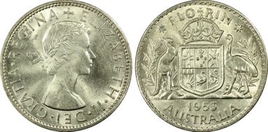 1953(m) Florin Small Rev. Denticles KM-54  Ag MS65