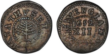 1652 Shilling Pine Tree, Small Planchet AU55