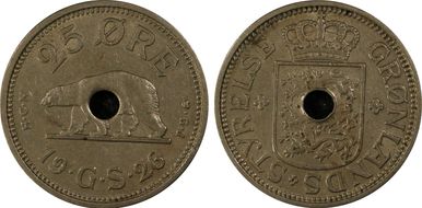 1926-HCN GJ 25 Øre KM-6 Holed XF45