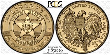 2015-W $5 U.S. Marshals Service USMS Label - First Strike PR69DCAM