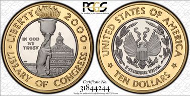 2000-W $10 Library of Congress Bimetallic PR69DCAM