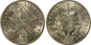 1933 Peso KM-15.2  Ag AU58