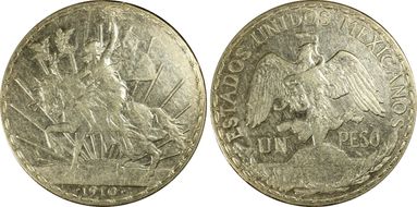 1910 Peso Caballito KM-453  Ag AU53