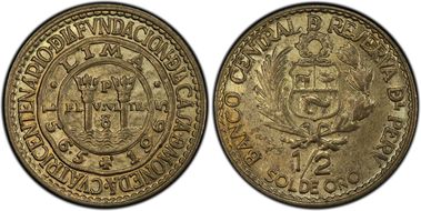 1965 1/2 Sol 400th Ann. Lima Mint KM-239 MS63