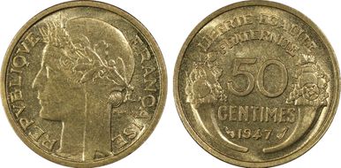 1947 50C Gad-423b F-192 Br-Al MS63