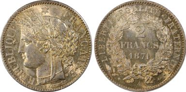 1871-A 2 Fr Gad-530 F-265 Grand A MS63