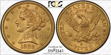 1882-S $5 MS62