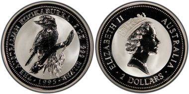1995 $2 Kookaburra 2oz Ag MS69