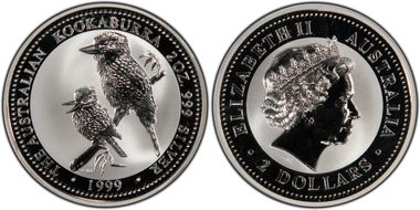 1999-P $2 Kookaburra 2oz Ag MS69