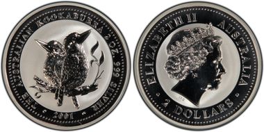 2001 $2 Kookaburra 2oz Ag MS69