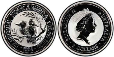 1994 $2 Kookaburra 2oz Ag MS69