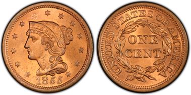 1855 1C N-10 Slanted 55 MS64RD