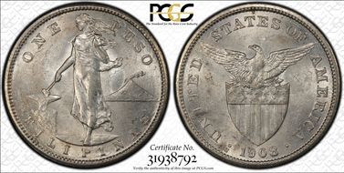 1908-S/S Peso Allen-17.03a AU58