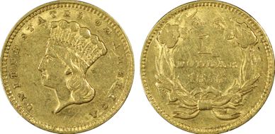 1856 G$1 Slanted 5 AU53