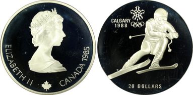 1985 $20 Olympics - Alpine Skiing PR66DCAM